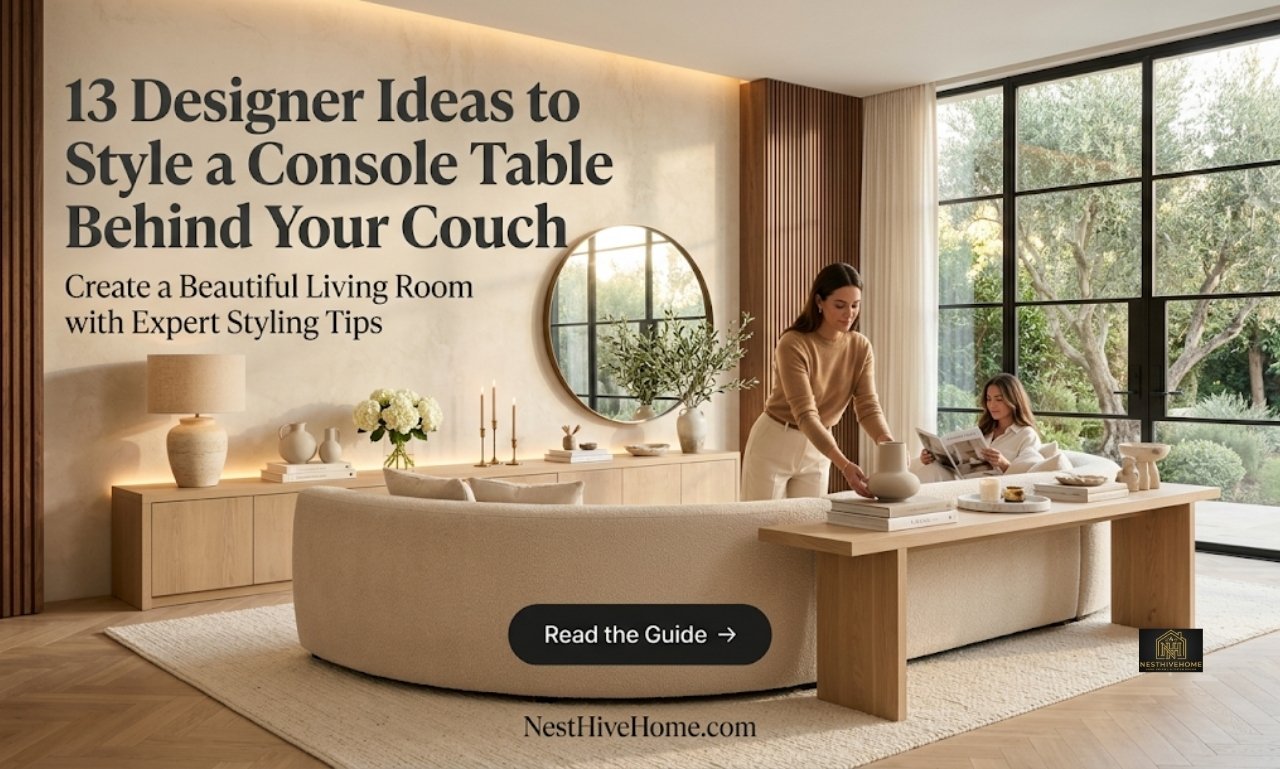 How to style a console table behind a couch with elegant décor, designer styling ideas, modern accessories, and functional living room inspiration.
