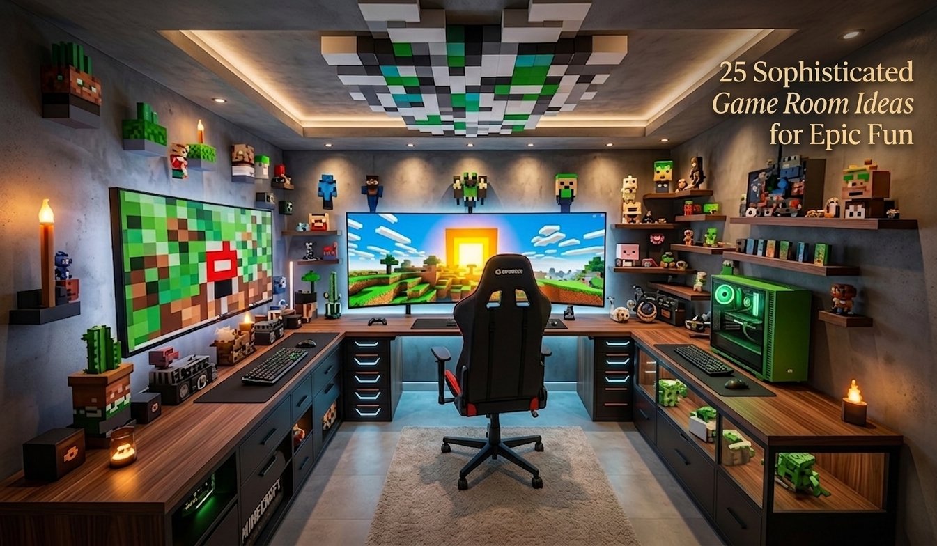 Elegant luxury game room with billiards table, lounge seating, and stylish entertainment decor