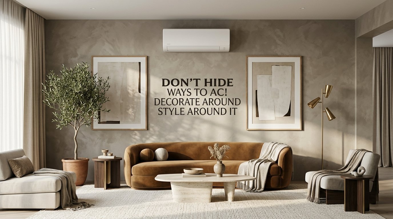 18 stylish ways to decorate around a wall-mounted AC with artwork, plants, shelves, and furniture