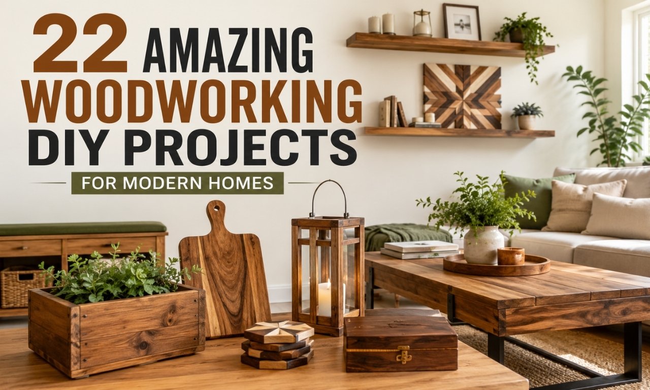 22+Amazing woodworking DIY projects for modern homes, including handmade furniture, storage ideas, decor and wooden crafts.