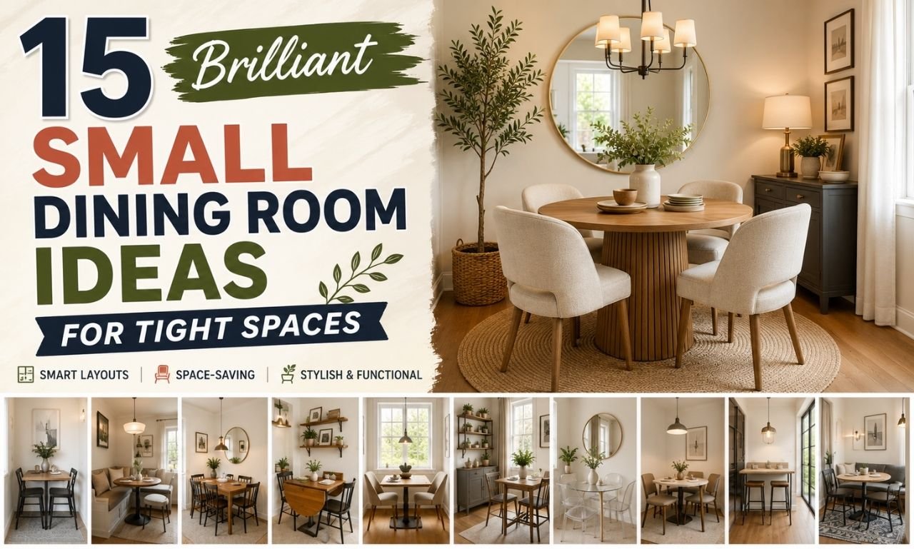 Stylish small dining room with compact round table, modern chairs, natural wood accents, and space-saving decor